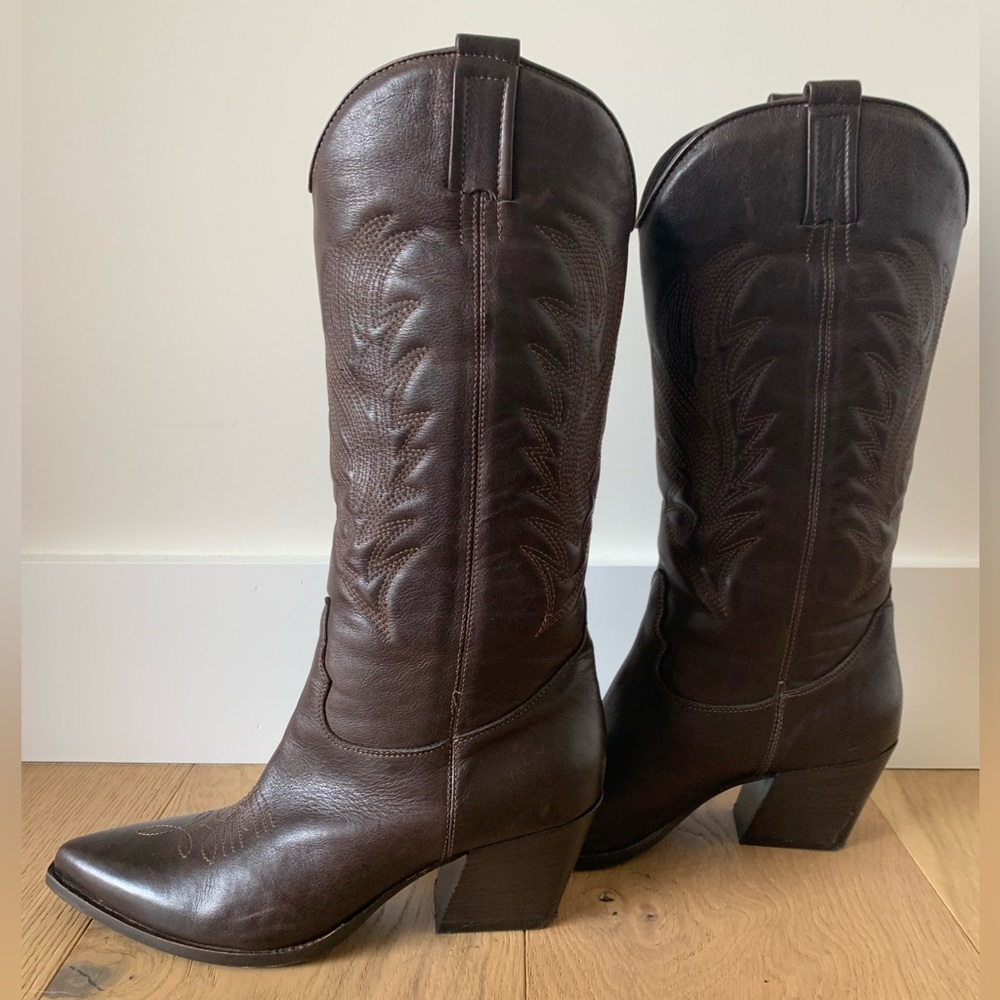 Brown Leather Cowboy Boots - Made in Italy. Worn Once